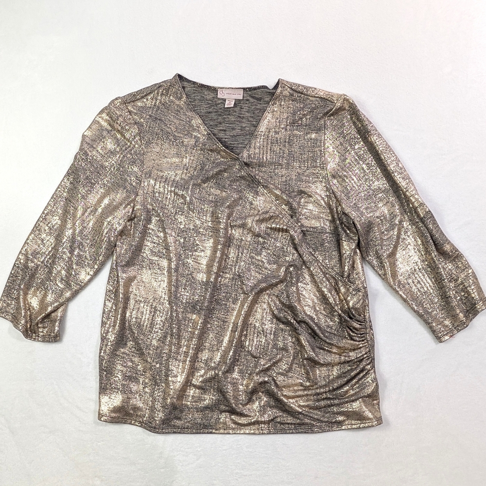Dressbarn‎ Champagne Gold Metallic Wrap Blouse Elegant Evening Top | Size 2x